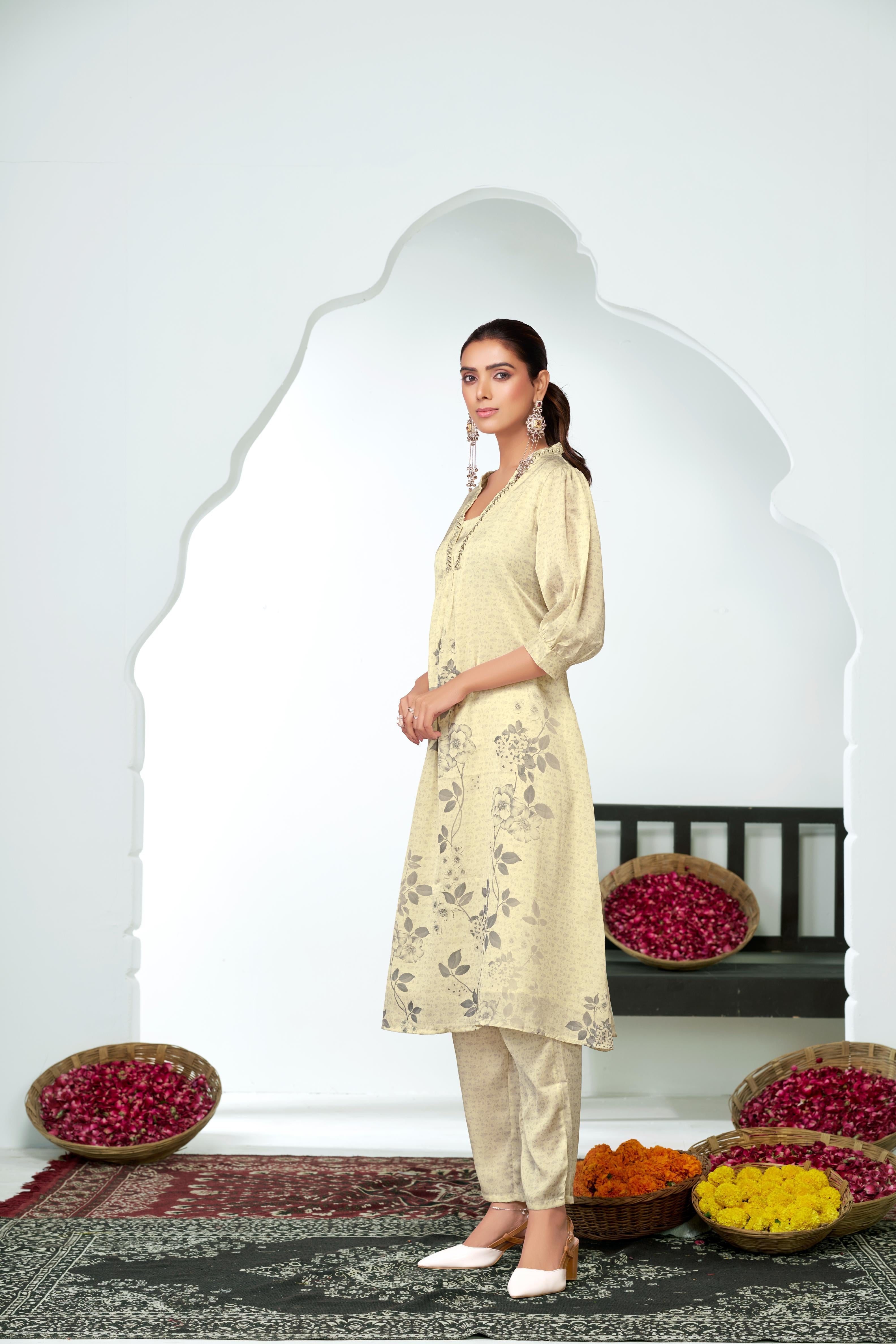 BulBul Reeva Silk White Kurta Set