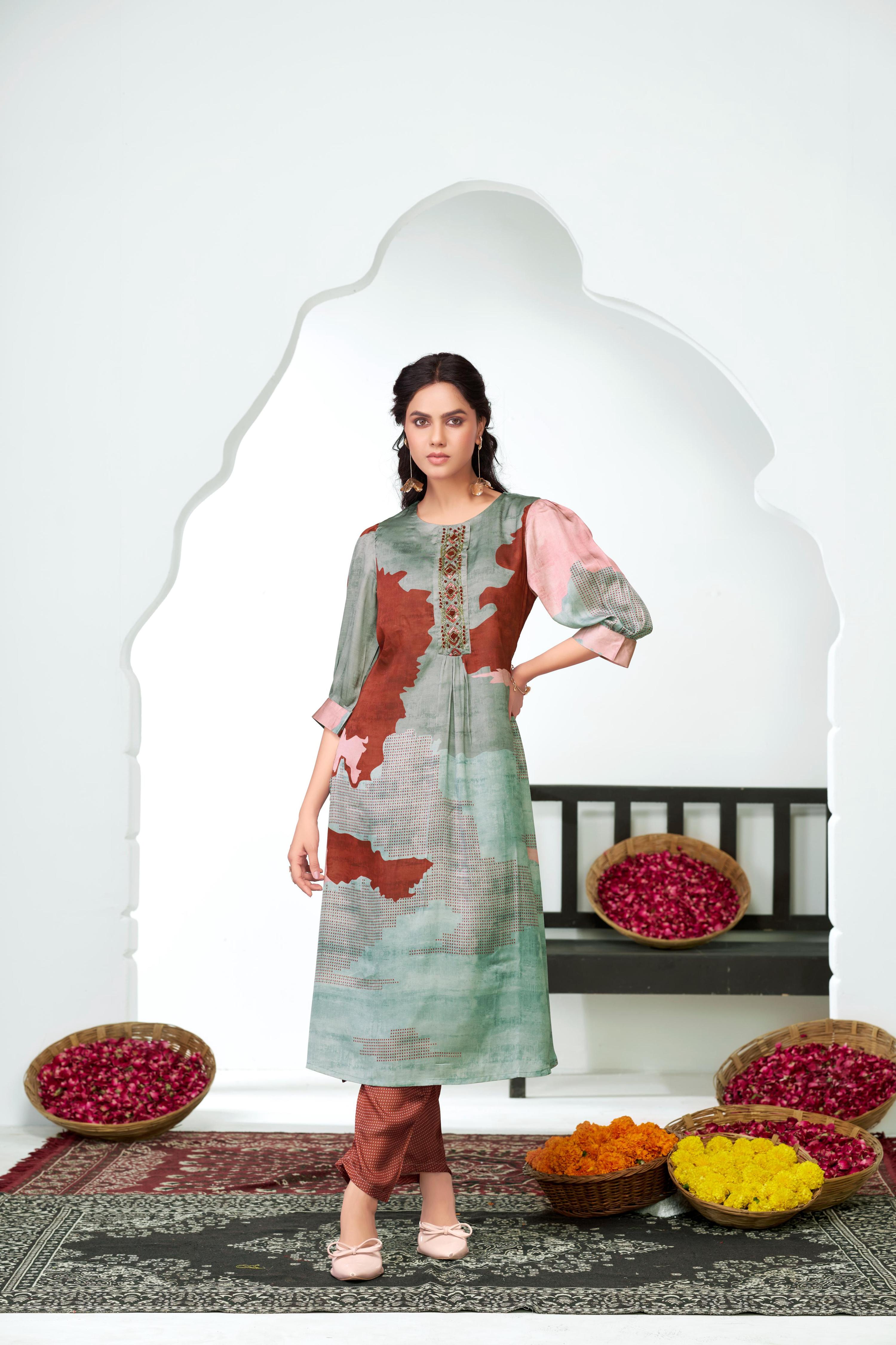 BulBul Tanya Silk Pink Kurta Set