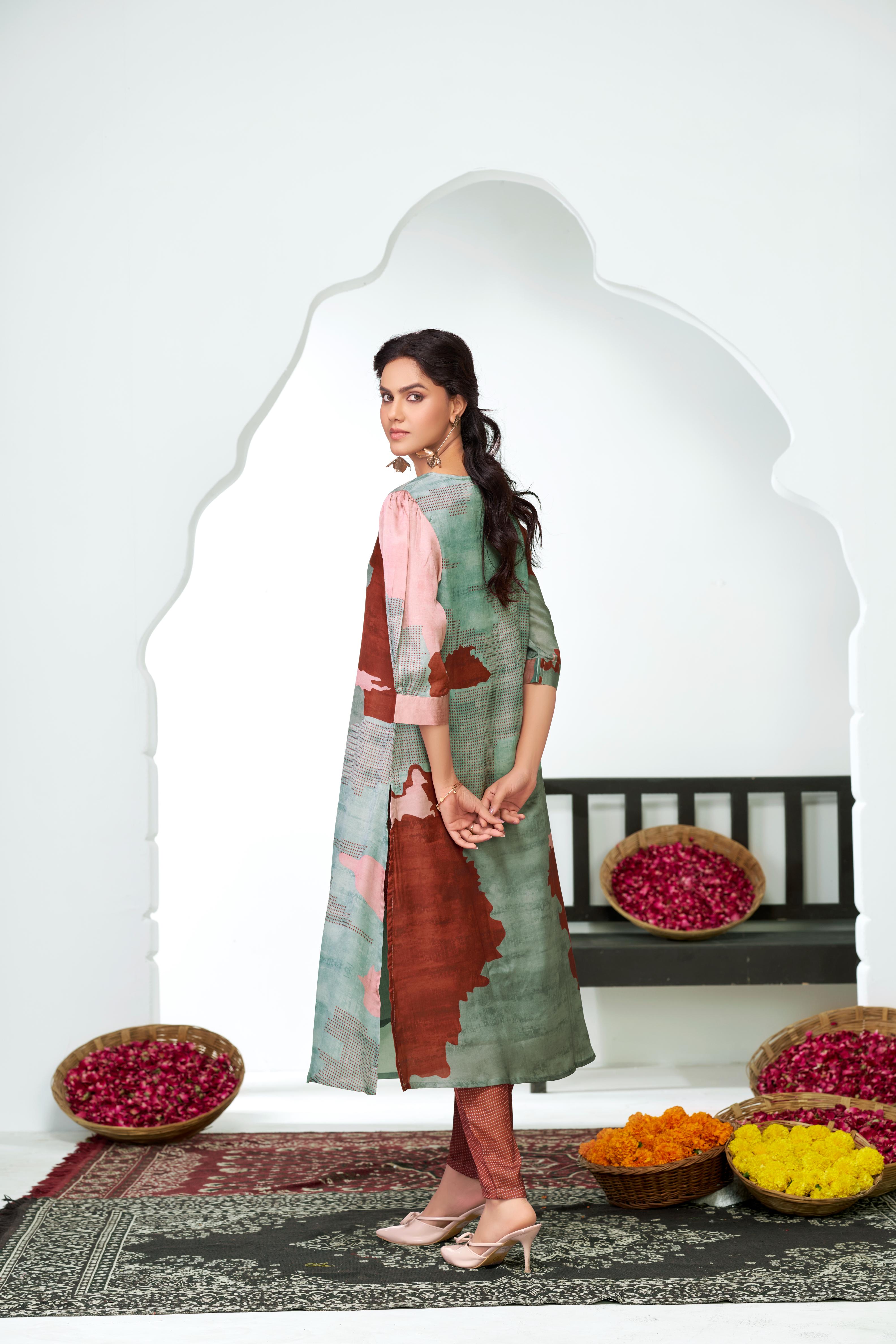 BulBul Tanya Silk Pink Kurta Set