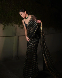 Thumbnail for Malishka Georgette Sequence Embroidery Black Party Wear Saree With Blouse Piece - Distacart