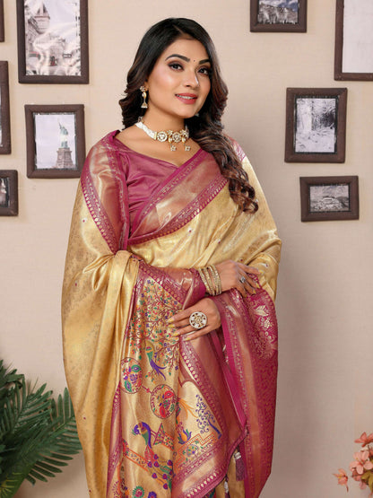 Aastha Fashion Cream Tissue Silk Weaving Saree - Distacart