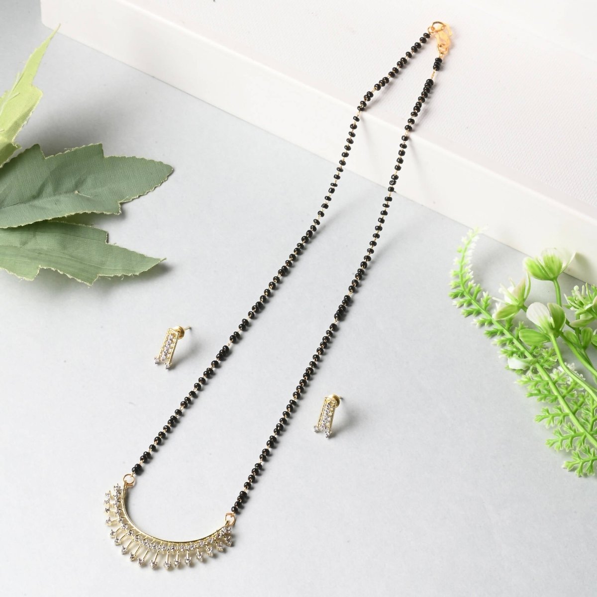 AanyaCentric Gold-plated Mangalsutra Pendant Earring Set & Silver Plated Anklet - Distacart