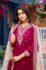 Thumbnail for Anaita Pink Embroidered Georgette Stitched Anarkali Suit With Dupatta - Distacart