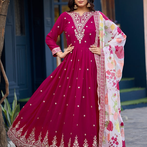 Anaita Pink Embroidered Georgette Stitched Anarkali Suit With Dupatta - Distacart