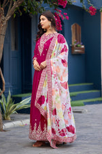 Thumbnail for Anaita Pink Embroidered Georgette Stitched Anarkali Suit With Dupatta - Distacart