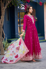 Thumbnail for Anaita Pink Embroidered Georgette Stitched Anarkali Suit With Dupatta - Distacart