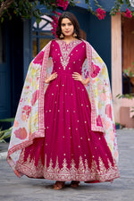 Thumbnail for Anaita Pink Embroidered Georgette Stitched Anarkali Suit With Dupatta - Distacart