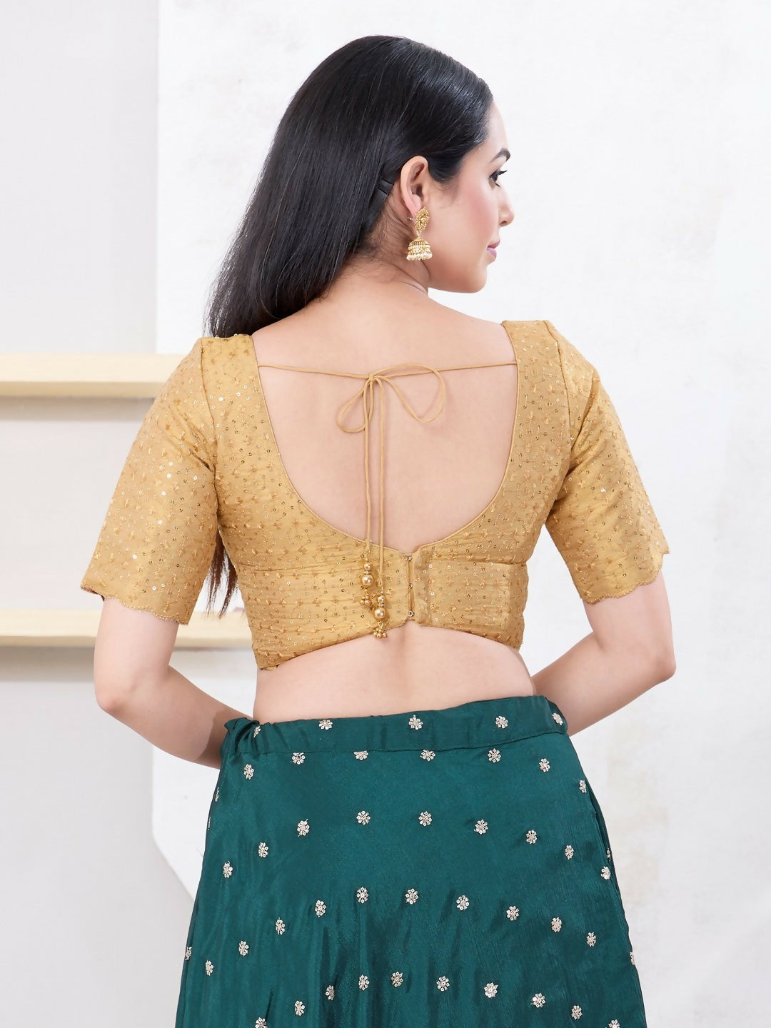 Joban Fashion Gold Tissue Elbow Sleeveless Back Open Blouse