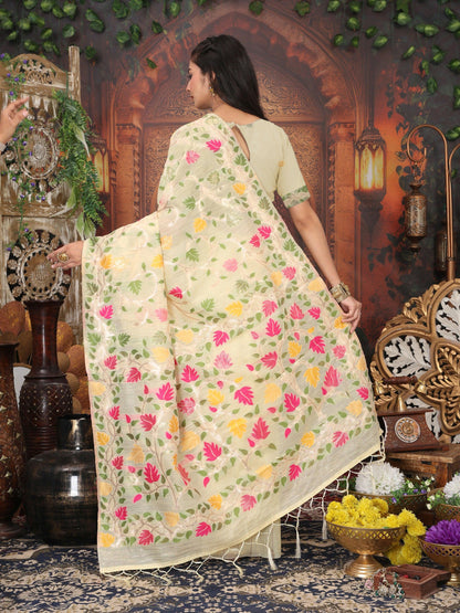 Shree Shyam Fashion Linen Cotton Cream Saree - Distacart