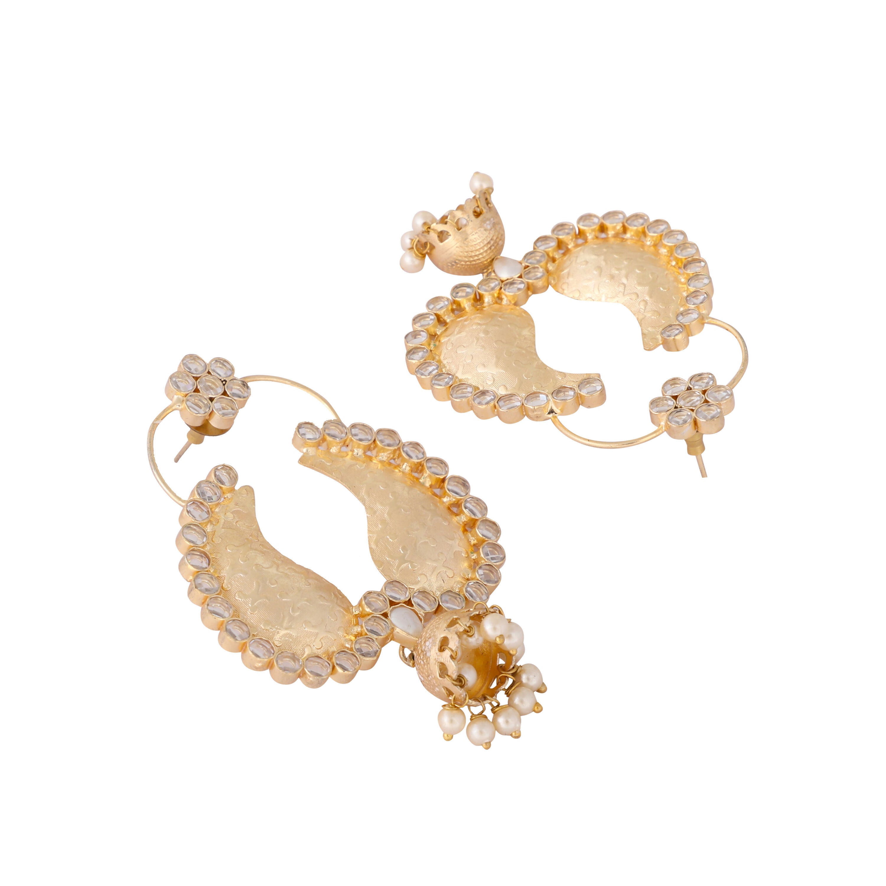 Nuyug 22K Gold Plated White Stone Studded Contemporary Mini Jhumki Dangler Earrings