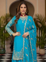 Thumbnail for Joban Fashion Sky Silk Embroidered Sharara Set - Distacart