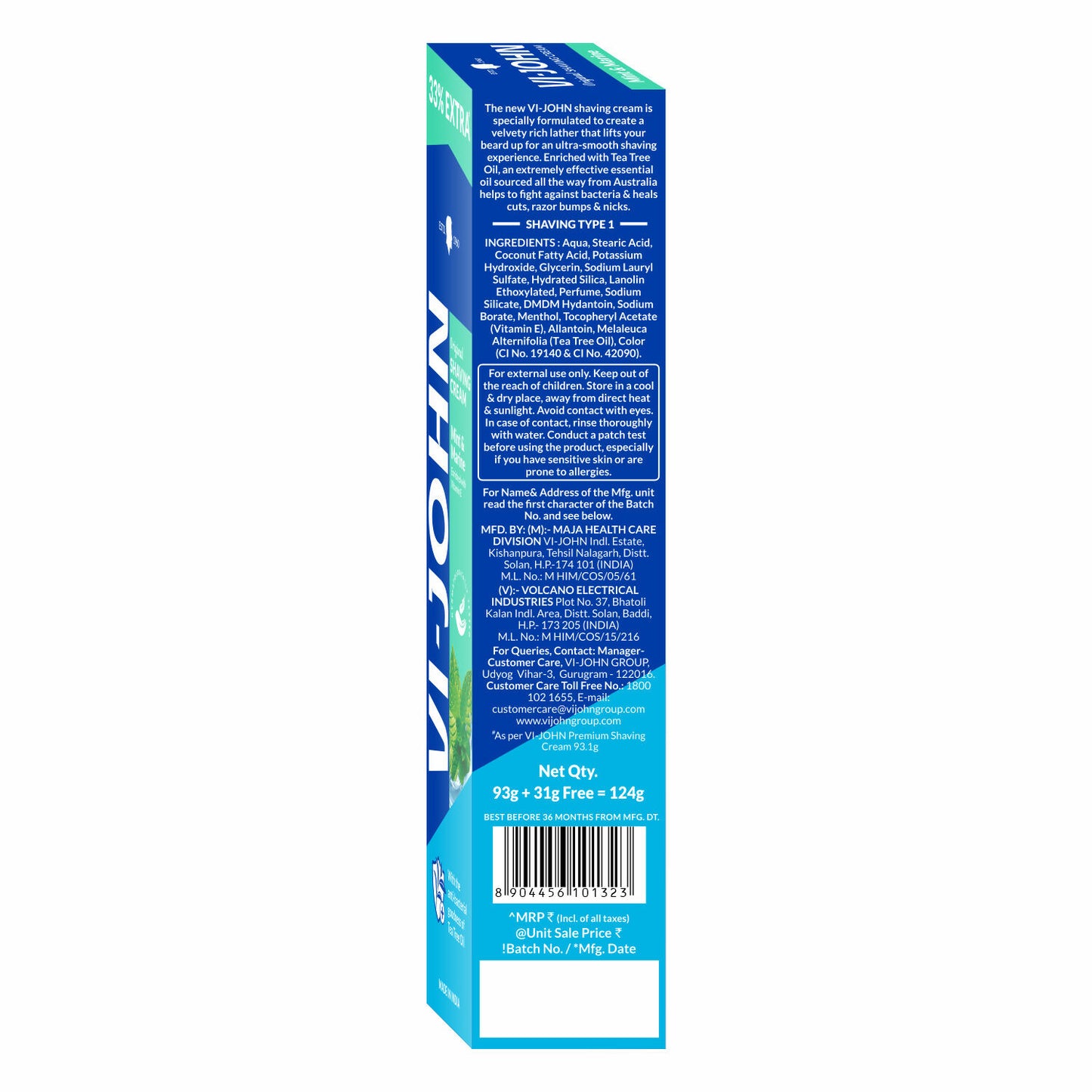 VI-JOHN Dermatologically Tested Vitamin-E enriched Anti Bacterial Mint & Marine Shaving Cream - Distacart