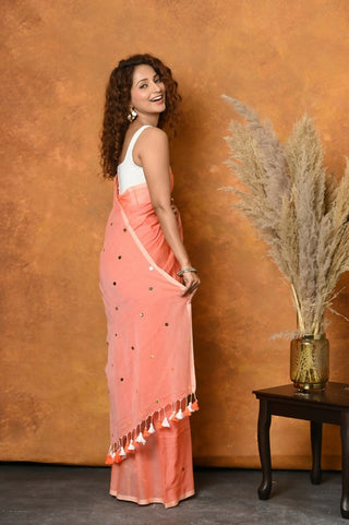 Very Much Indian Pure Mul Cotton Handloom Saree - Peach - Distacart