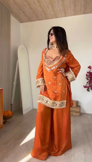 Teeya Creation New Trendy Stylish Real Mirror Work With Lace Border Kurta Set - Dista