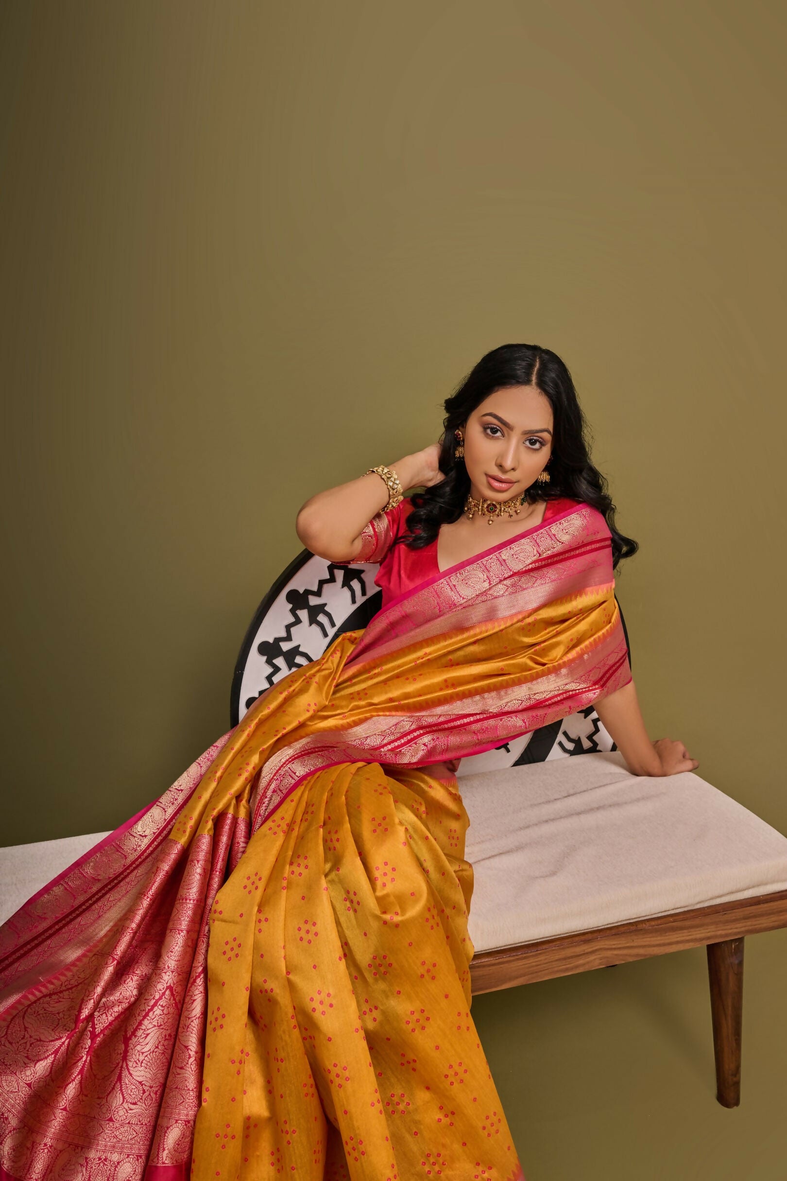 Vishnu Weaves Women's Mustard Raw Silk Zari Woven Saree with Blouse - Distacart