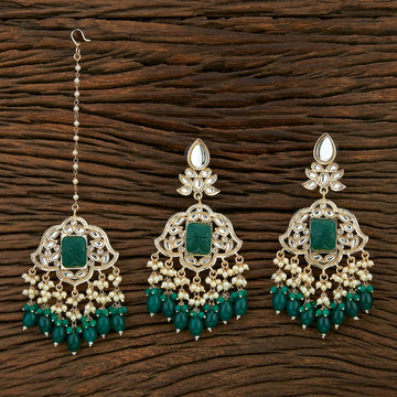 Joban Fashion Women Kundan Pearl, Onyx Stone Golden White Green Earring Tika - Distacart