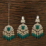 Thumbnail for Joban Fashion Women Kundan Pearl, Onyx Stone Golden White Green Earring Tika - Distacart