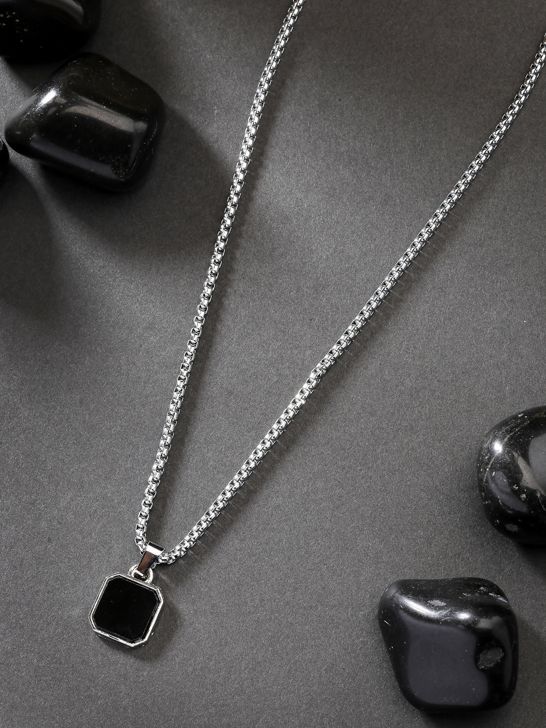 NVR Men's Silver-Plated Artificial Stone Stainless Steel Pendant with Chain - Distacart