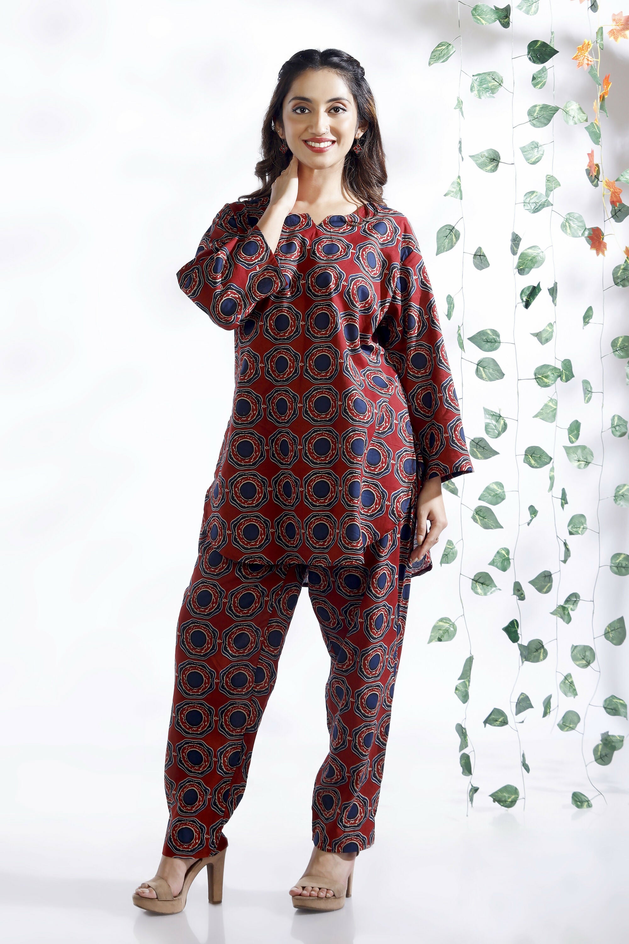 Breathables Abstract Cotton Co-Ord Set – Red - Dista
