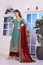 Thumbnail for Prazu Fashion Sky Blue Frendy Silk Embroidered Riveted Moti Work Palazzo Suit