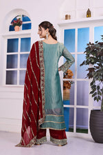 Thumbnail for Prazu Fashion Sky Blue Frendy Silk Embroidered Riveted Moti Work Palazzo Suit
