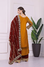 Thumbnail for Prazu Fashion Yellow Frendy Silk Embroidered Riveted Moti Work Palazzo Suit