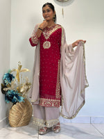 Thumbnail for Prazu Fashion Maroon Georgette Embroidered Sequence Palazzo Suit