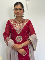 Thumbnail for Prazu Fashion Maroon Georgette Embroidered Sequence Palazzo Suit