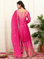 Thumbnail for Prazu Fashion Pink Shaded Chinon Silk Embroidered Sequence Palazzo Suit