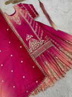 Thumbnail for Prazu Fashion Pink Shaded Chinon Silk Embroidered Sequence Palazzo Suit