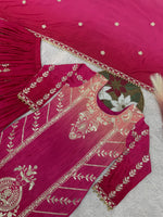 Thumbnail for Prazu Fashion Pink Shaded Chinon Silk Embroidered Sequence Palazzo Suit
