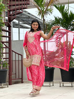 Thumbnail for Prazu Fashion Pink Chinon Silk Embroidered Dhoti Style Suit