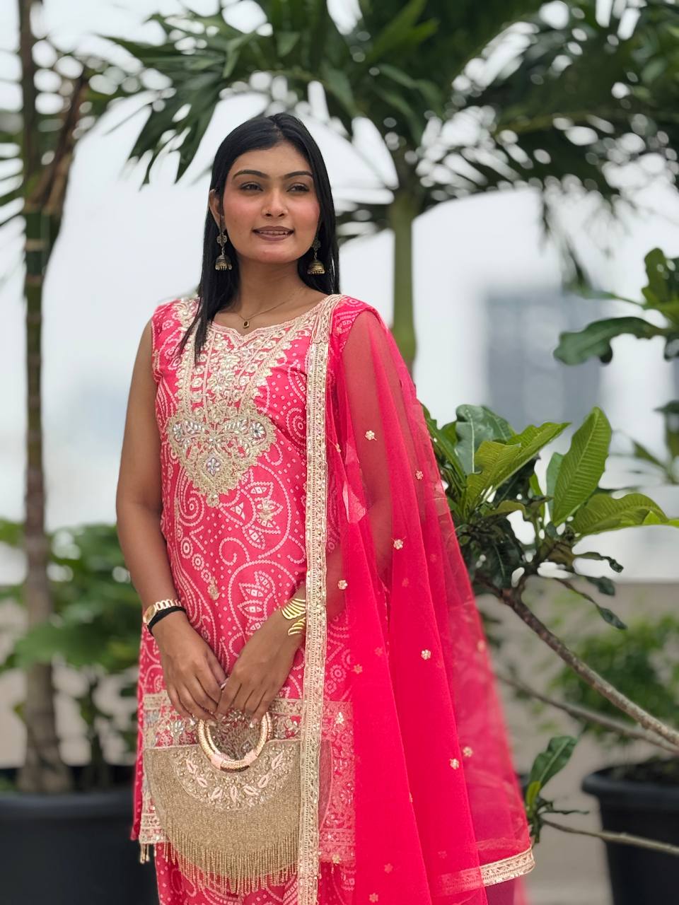 Prazu Fashion Pink Chinon Silk Embroidered Dhoti Style Suit