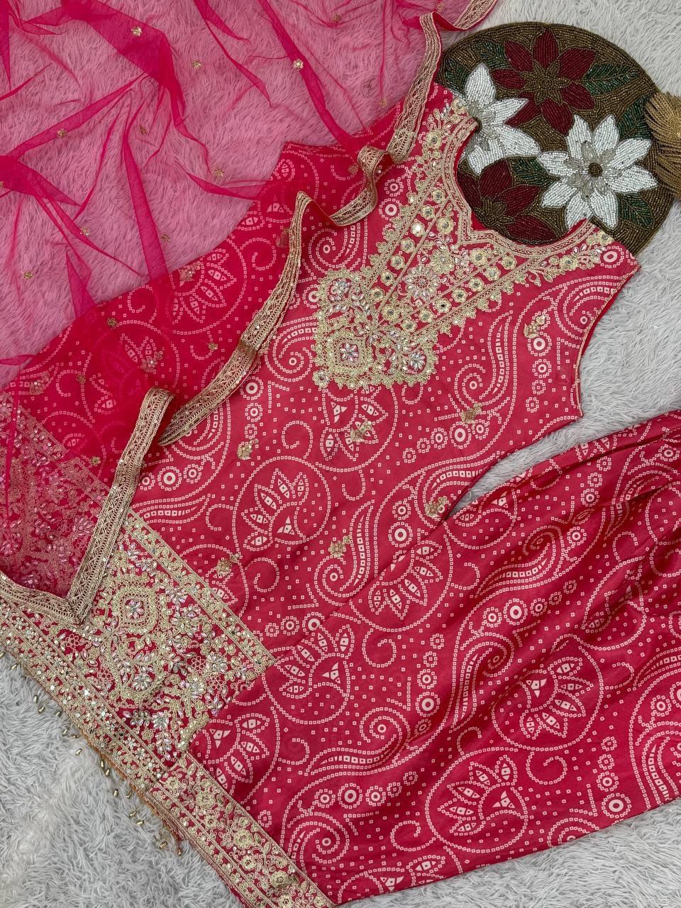 Prazu Fashion Pink Chinon Silk Embroidered Dhoti Style Suit