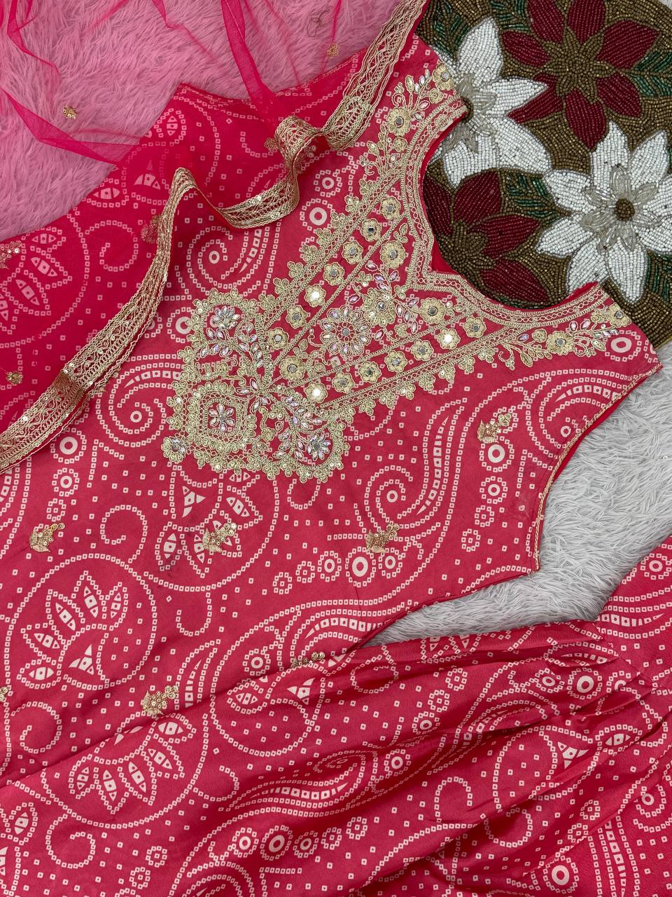 Prazu Fashion Pink Chinon Silk Embroidered Dhoti Style Suit