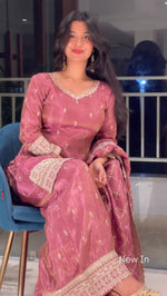 Thumbnail for Prazu Fashion Peach Jimmi Silk Embroidered Sequence Work Palazzo Suit