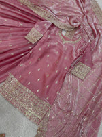 Thumbnail for Prazu Fashion Peach Jimmi Silk Embroidered Sequence Work Palazzo Suit