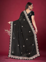 Thumbnail for NOZ2TOZ Women's Chiffon Black Embroidered Designer Saree With Blouse Piece - Distacart