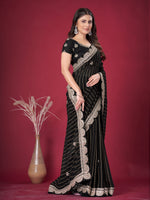 Thumbnail for NOZ2TOZ Women's Chiffon Black Embroidered Designer Saree With Blouse Piece - Distacart