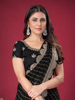 Thumbnail for NOZ2TOZ Women's Chiffon Black Embroidered Designer Saree With Blouse Piece - Distacart