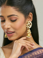 Thumbnail for Nuyug 22K Gold-Plated Elegant Kundan Stone Studded & Pearl Drops Mini Jhumki Dangler Earrings
