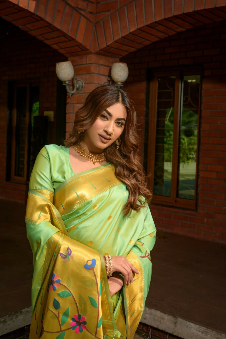 Jyoti Fashion Women's Sea Green Paithani Silk Zari Woven Saree with Blouse - Distacart