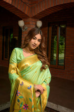 Thumbnail for Jyoti Fashion Women's Sea Green Paithani Silk Zari Woven Saree with Blouse - Distacart