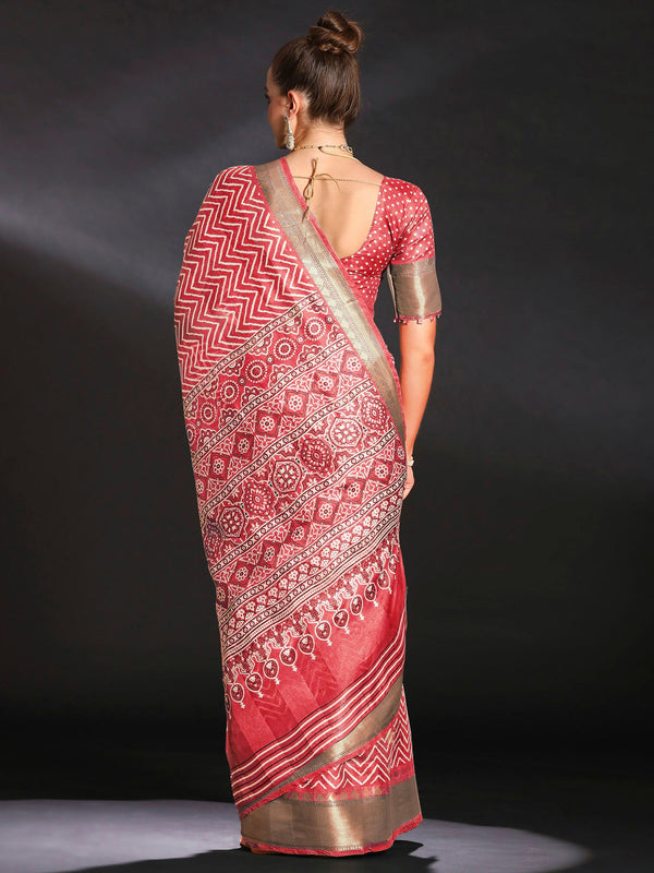 NOZ2TOZ Women's Art Silk Red Printed Designer Saree With Blouse Piece - Distacart