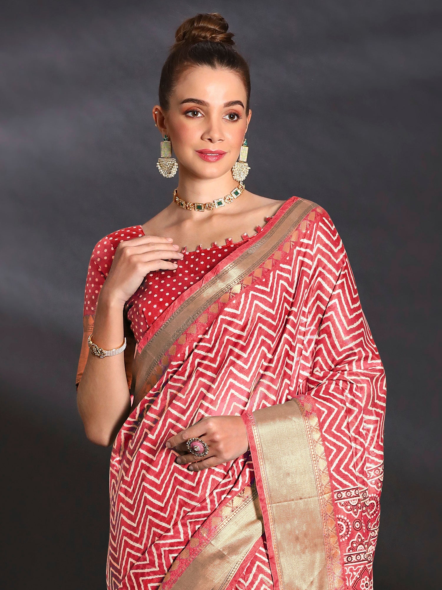 NOZ2TOZ Women's Art Silk Red Printed Designer Saree With Blouse Piece - Distacart