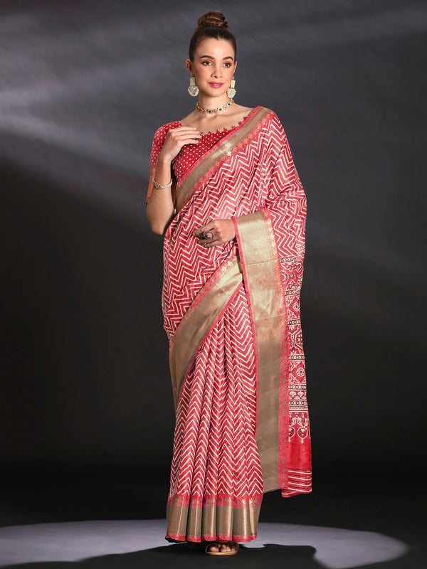 NOZ2TOZ Women's Art Silk Red Printed Designer Saree With Blouse Piece - Distacart