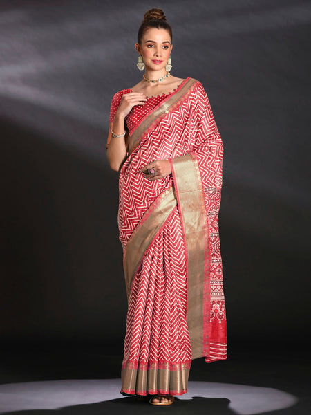 NOZ2TOZ Women's Art Silk Red Printed Designer Saree With Blouse Piece - Distacart