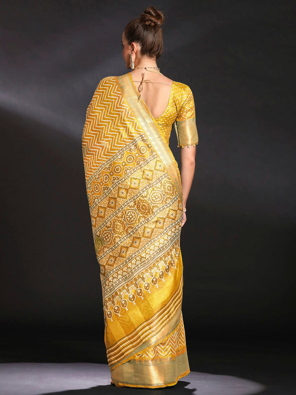 NOZ2TOZ Women's Art Silk Mustard Printed Designer Saree With Blouse Piece - Distacart