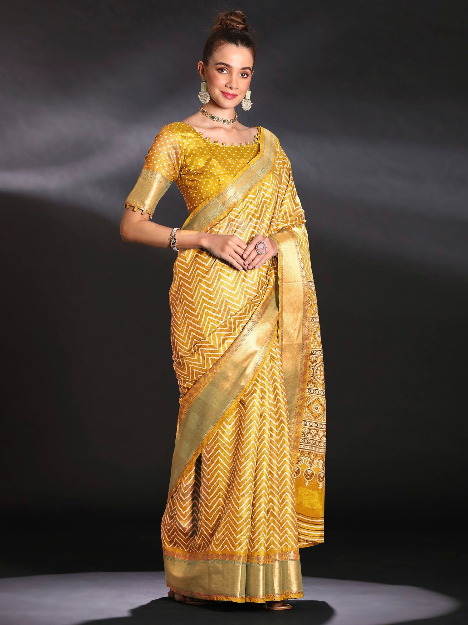 NOZ2TOZ Women's Art Silk Mustard Printed Designer Saree With Blouse Piece - Distacart