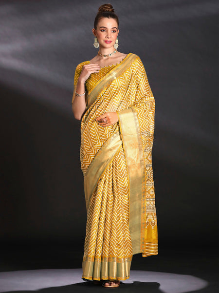 NOZ2TOZ Women's Art Silk Mustard Printed Designer Saree With Blouse Piece - Distacart